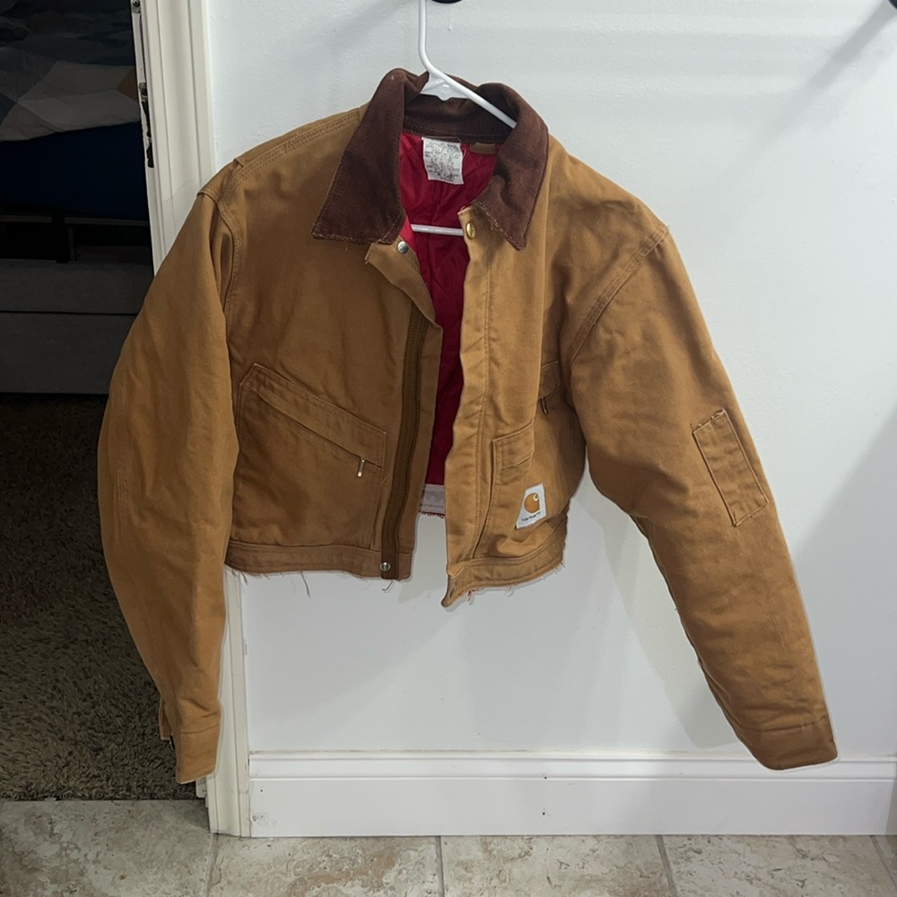 Carhartt Brown Work Jacket with Red Lining **read description**